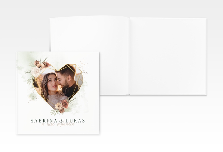 Gästebuch Creation Hochzeit "Odeur" 20 x 20 cm, Hardcover gruen in Kraftpapier-Optik mit Blättern