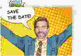 Save the Date-Postkarte Geburtstag Popart Man A6 Postkarte gelb