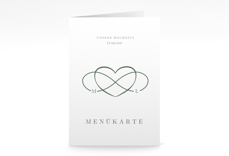 Menükarte Hochzeit Infinity A5 Klappkarte hoch gruen hochglanz