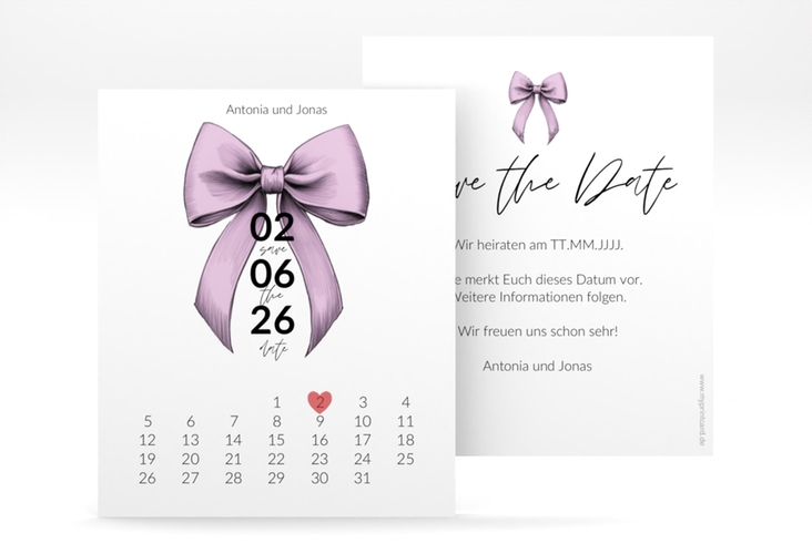 Save the Date-Kalenderblatt Schleife Kalenderblatt-Karte rosa hochglanz