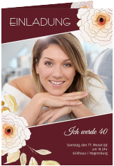 Einladung 40. Geburtstag Fleur A6 Klappkarte hoch rot