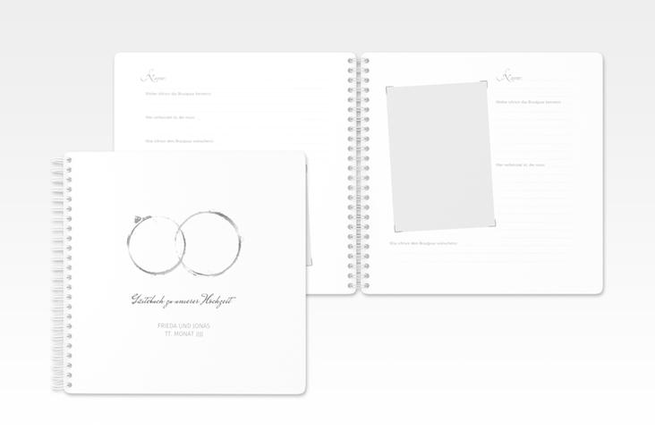Gästebuch Hochzeit Trauringe Ringbindung grau minimalistisch gestaltet mit zwei Eheringen