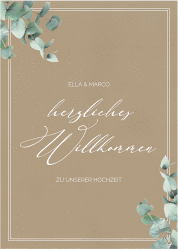 Klick: Details zu Willkommensschild Poster "Eucalypt" anzeigen Willkommensschild Poster Eucalypt 50 x 70 cm Poster Kraftpapier mit Eukalyptus und edlem Rahmen