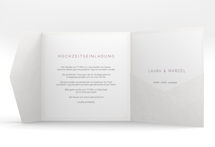 Hochzeitseinladung Fingerprint Pocketfold pink hochglanz schlicht mit Fingerabdruck-Motiv