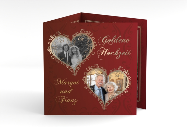 Dankeskarte Hochzeit Goldene Hochzeit quadr. Doppel-Klappkarte rot