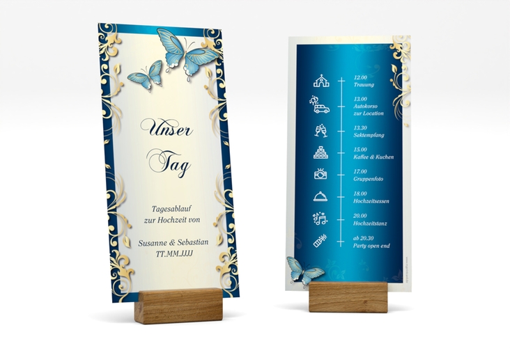 Tagesablauf Hochzeit Toulouse lange Karte hoch blau