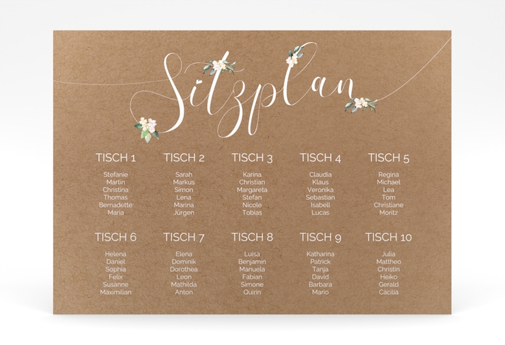 Sitzplan Poster Hochzeit Inlove 70 x 50 cm Poster Kraftpapier