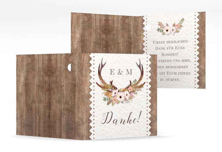 Geschenkanhänger Hochzeit Heimatjuwel Geschenkanhänger 10er Set braun hochglanz mit Hirschgeweih und Holz-Hintergrund