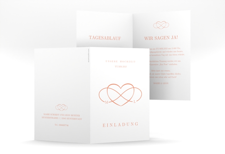 Einladungskarte Hochzeit Infinity A6 Klappkarte hoch apricot