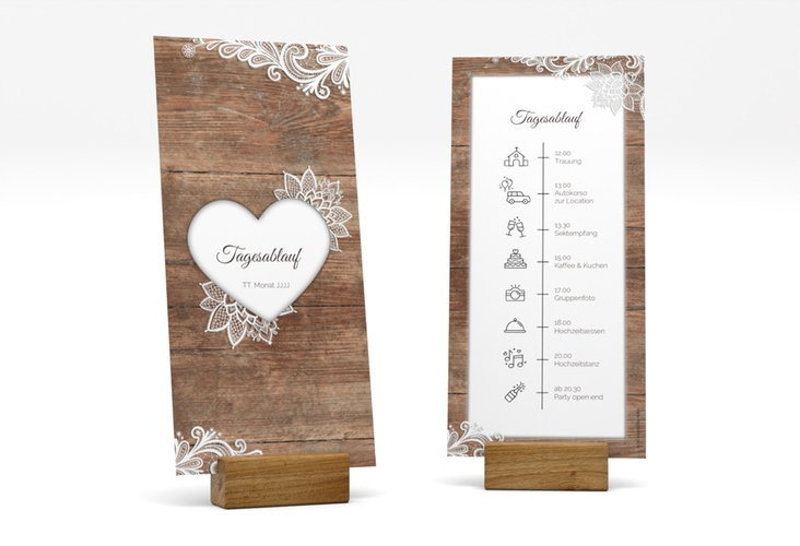 Tagesablauf Hochzeit Spitze lange Karte hoch