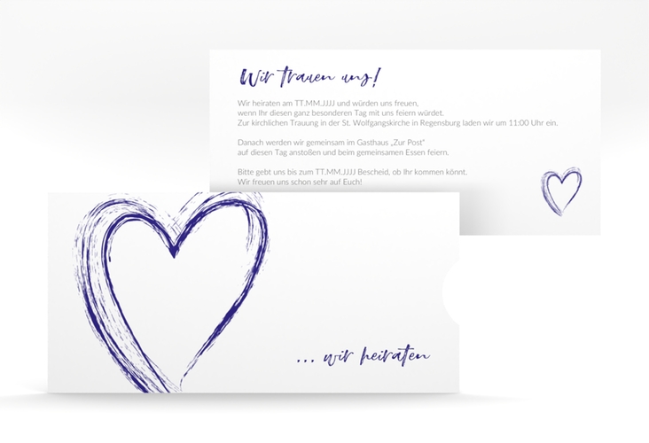 Hochzeitseinladung Liebe Einsteckkarte blau hochglanz