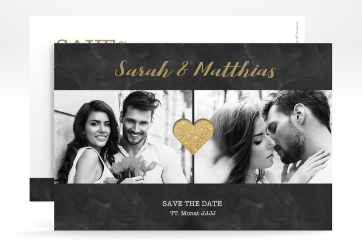 Save the Date-Karte Sparkly A6 Karte quer gold hochglanz