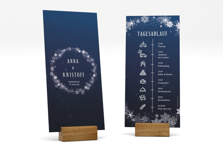 Tagesablauf Hochzeit Winterdream lange Karte hoch blau mit Eisblumen