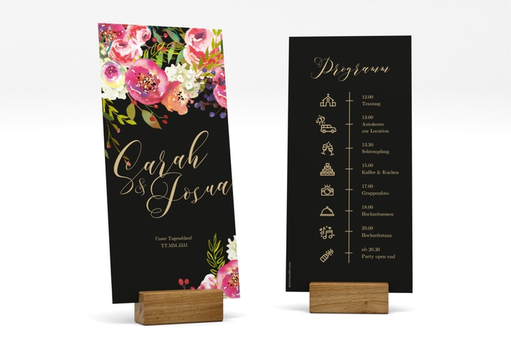 Tagesablauf Hochzeit Flowerbomb lange Karte hoch schwarz