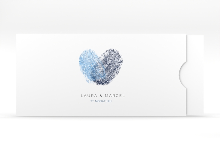 Hochzeitseinladung Fingerprint Einsteckkarte blau schlicht mit Fingerabdruck-Motiv