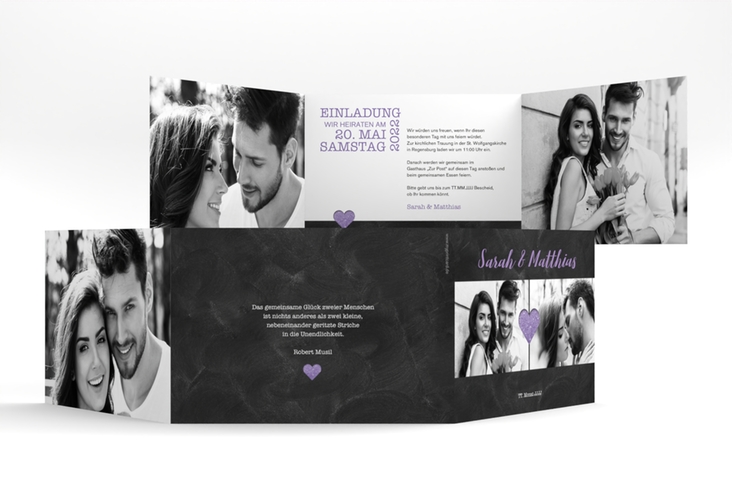 Hochzeitseinladung Sparkly A6 Doppel-Klappkarte lila hochglanz