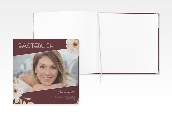 Gästebuch Selection Geburtstag Fleur Leinen-Hardcover rot