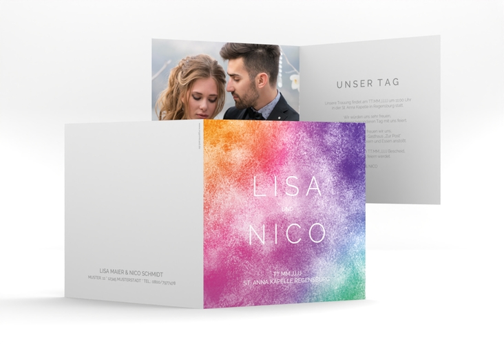 Hochzeitseinladung Colorful quadr. Klappkarte bunt