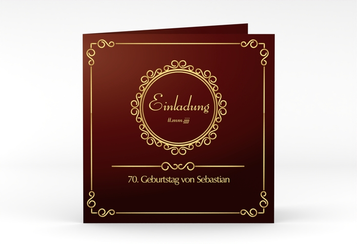Einladung 70. Geburtstag Bert/Berta quadr. Klappkarte rot