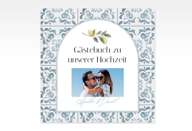 Gästebuch Creation Azulejo 20 x 20 cm, Hardcover mit mediterranem Azulejo-Muster und Zitronen