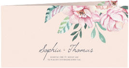 Klick: Details zu Dankeskarte Hochzeit"Blooming" anzeigen Dankeskarte HochzeitBlooming lange Klappkarte quer rosa