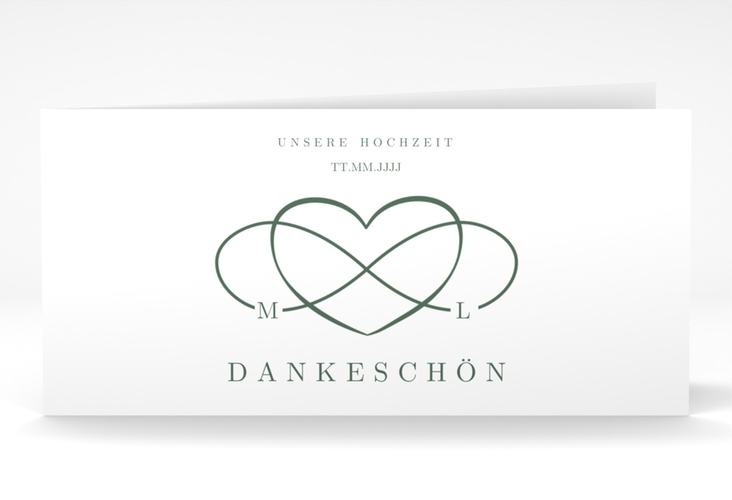 Dankeskarte Hochzeit Infinity lange Klappkarte quer gruen hochglanz