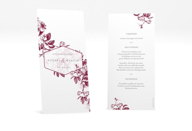 Menükarte Hochzeit Magnificent lange Karte hoch rot hochglanz