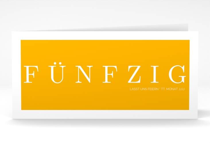 Einladung 50. Geburtstag Schlicht lange Klappkarte quer gelb hochglanz