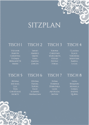 Klick: Details zu Sitzplan Poster Hochzeit "Vintage" anzeigen Sitzplan Poster Hochzeit Vintage 50 x 70 cm Poster blau mit floraler Spitze