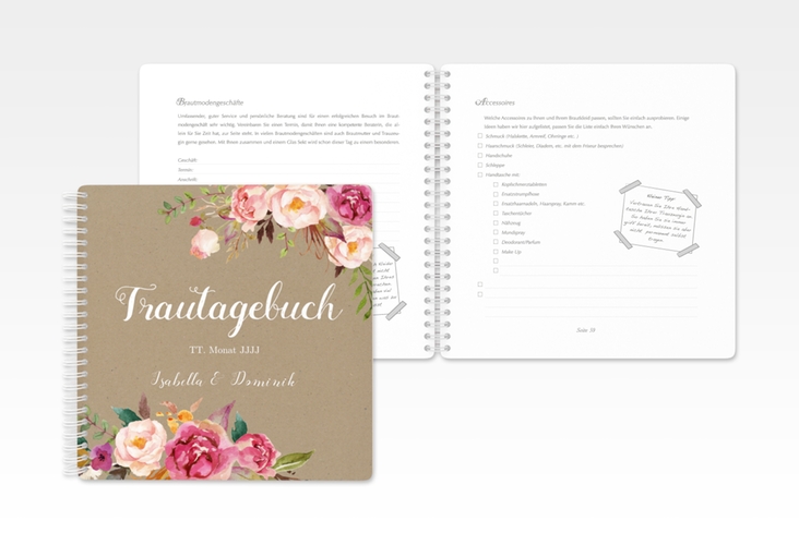 Trautagebuch Hochzeit Flowers Trautagebuch Hochzeit Kraftpapier mit bunten Aquarell-Blumen