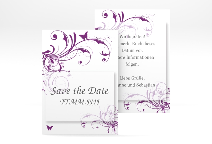 Save the Date-Visitenkarte Palma Visitenkarte hoch lila