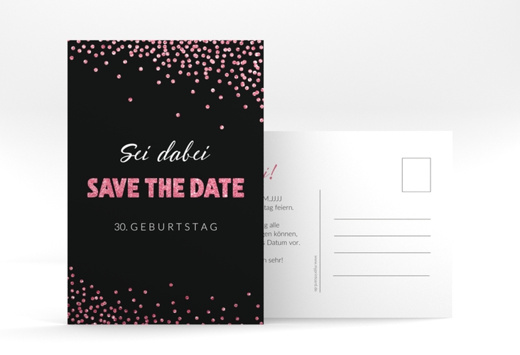Save the Date-Postkarte Geburtstag Glitzer A6 Postkarte pink hochglanz