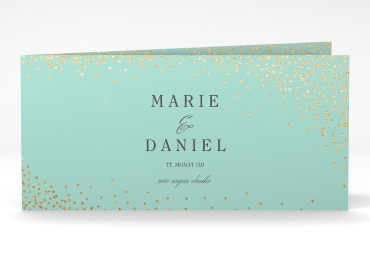 Danksagung Hochzeit Glitter lange Klappkarte quer mint hochglanz