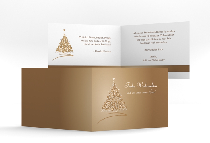 Weihnachtskarte Edel A6 Klappkarte quer braun mit Weihnachtsbaum-Motiv