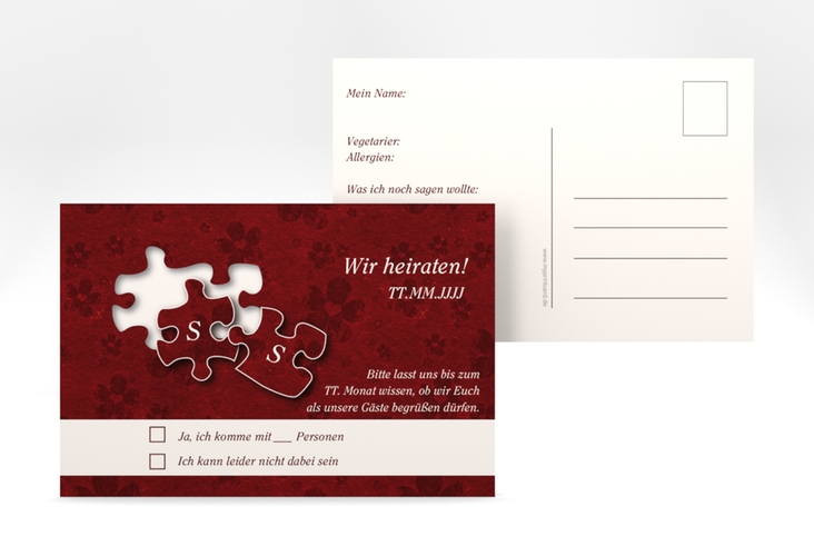 Antwortkarte Hochzeit Ravensburg A6 Postkarte mit zwei Puzzleteilen