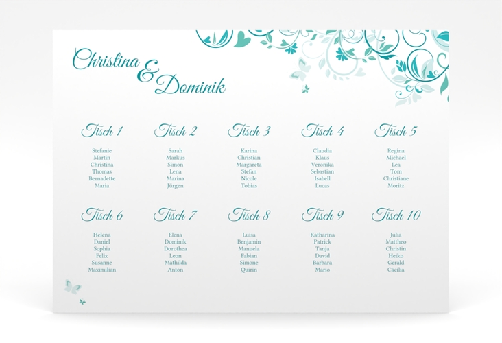 Sitzplan Poster Hochzeit Lilly 70 x 50 cm Poster tuerkis