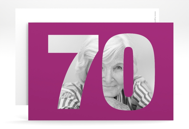 Einladung 70. Geburtstag Numbers A6 Karte quer pink