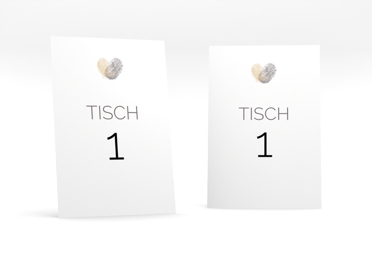 Tischnummer Hochzeit Fingerprint Tischaufsteller beige hochglanz schlicht mit Fingerabdruck-Motiv
