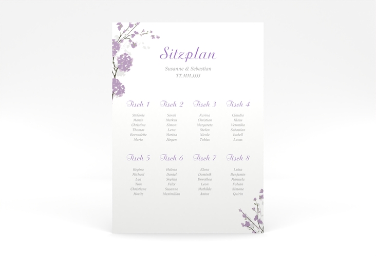 Sitzplan Poster Hochzeit Salerno 50 x 70 cm Poster flieder