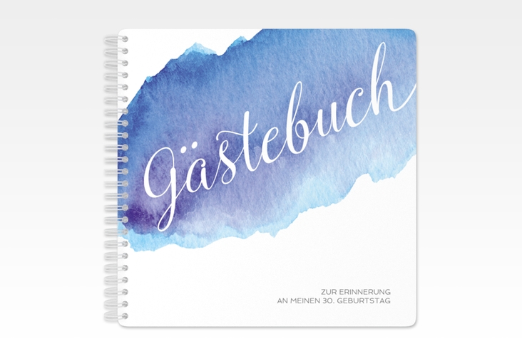 Gästebuch Geburtstag Aquarell Ringbindung blau