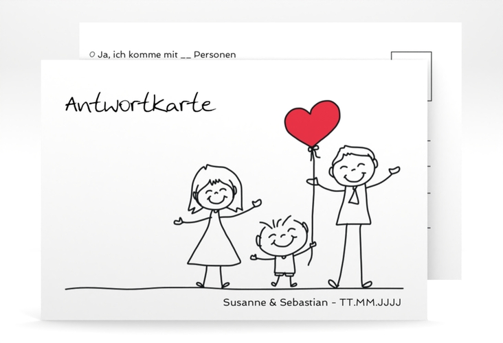 Antwortkarte Hochzeit Family A6 Postkarte weiss