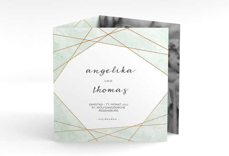 Dankeskarte Hochzeit Asymmetry quadr. Doppel-Klappkarte gruen hochglanz