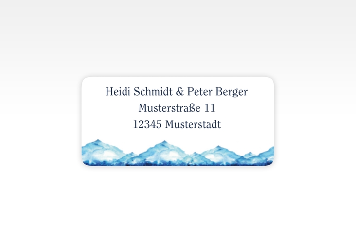 Absenderetikett Hochzeit Bergliebe 45,7 x 21,2 mm blau mit Gebirgspanorama für Berghochzeit