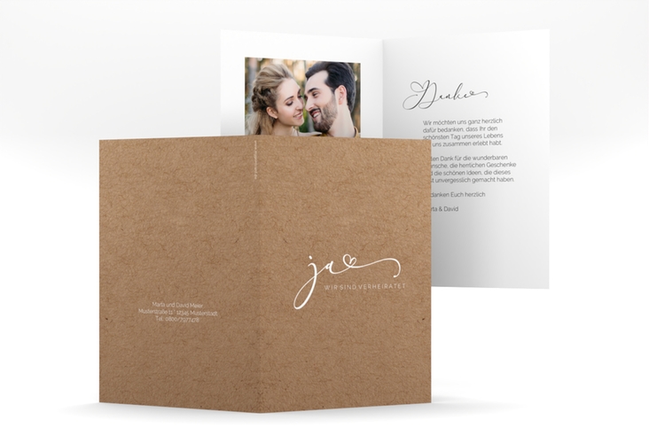 Danksagungskarte Hochzeit Jawort A6 Klappkarte hoch hochglanz modern minimalistisch mit veredelter Aufschrift