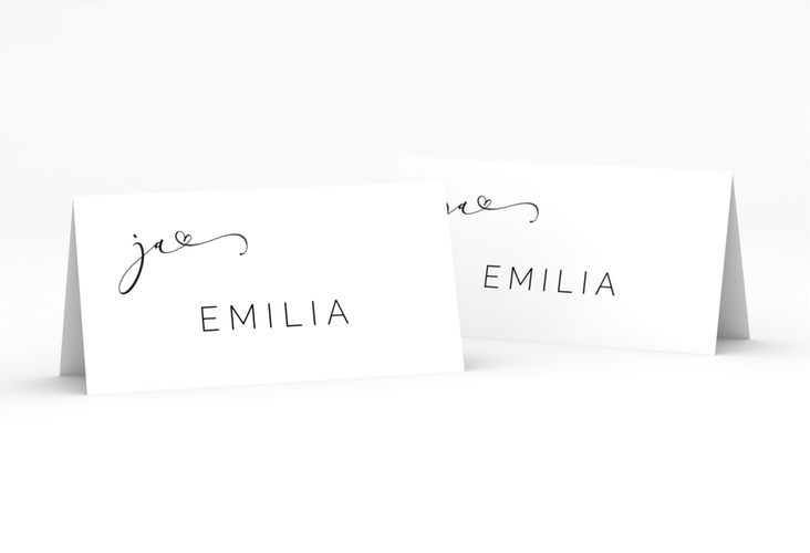 Tischkarte Hochzeit Jawort Tischkarten weiss modern minimalistisch mit veredelter Aufschrift