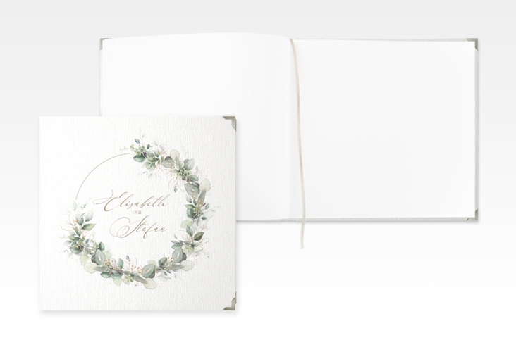 Gästebuch Selection Hochzeit "Selvatica" Leinen-Hardcover weiss mit Eukalyptus-Kranz