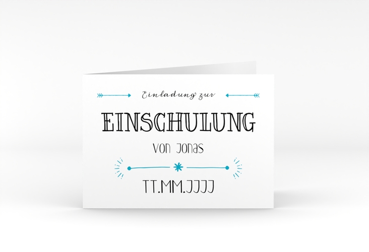 Einschulungskarte Druckschrift A6 Klappkarte quer tuerkis
