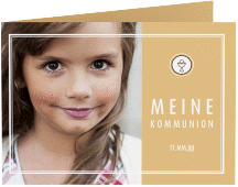 Kommunionseinladung Calix A6 Klappkarte quer beige