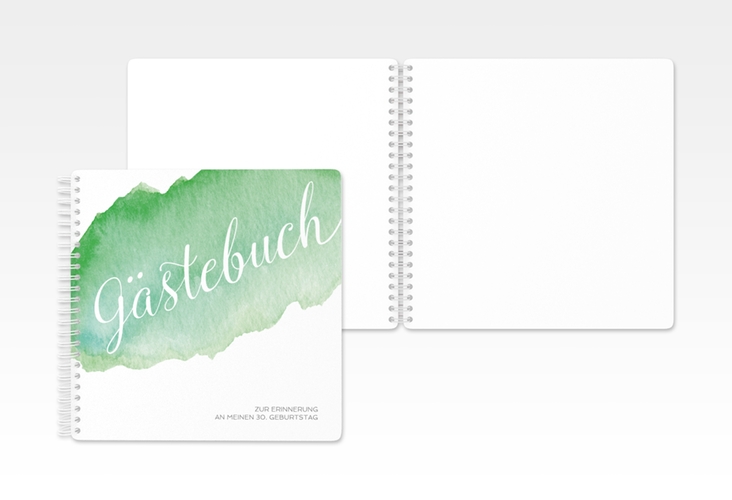 Gästebuch Geburtstag Aquarell Ringbindung gruen