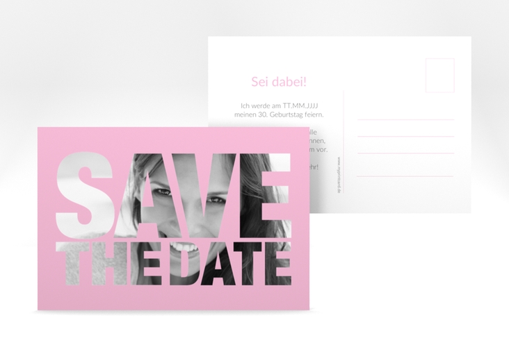 Save the Date-Postkarte Geburtstag Numbers A6 Postkarte rosa hochglanz
